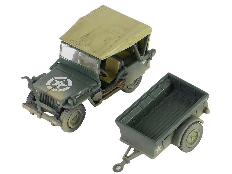 Willys MB Jeep with Trailer Olive Drab (Weathered) with Driver Figure "United States Army" "Mini AFV" Series 1/64 Diecast Model by Forces of Valor