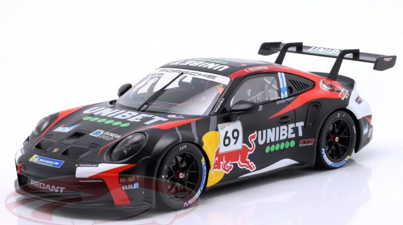 1/18 Ixo 2024 Porsche 911 GT3 Cup #69 Winner Zolder Porsche Carrera Cup Benelux RedAnt Racing Kalle Rovanperä Diecast Car Model
