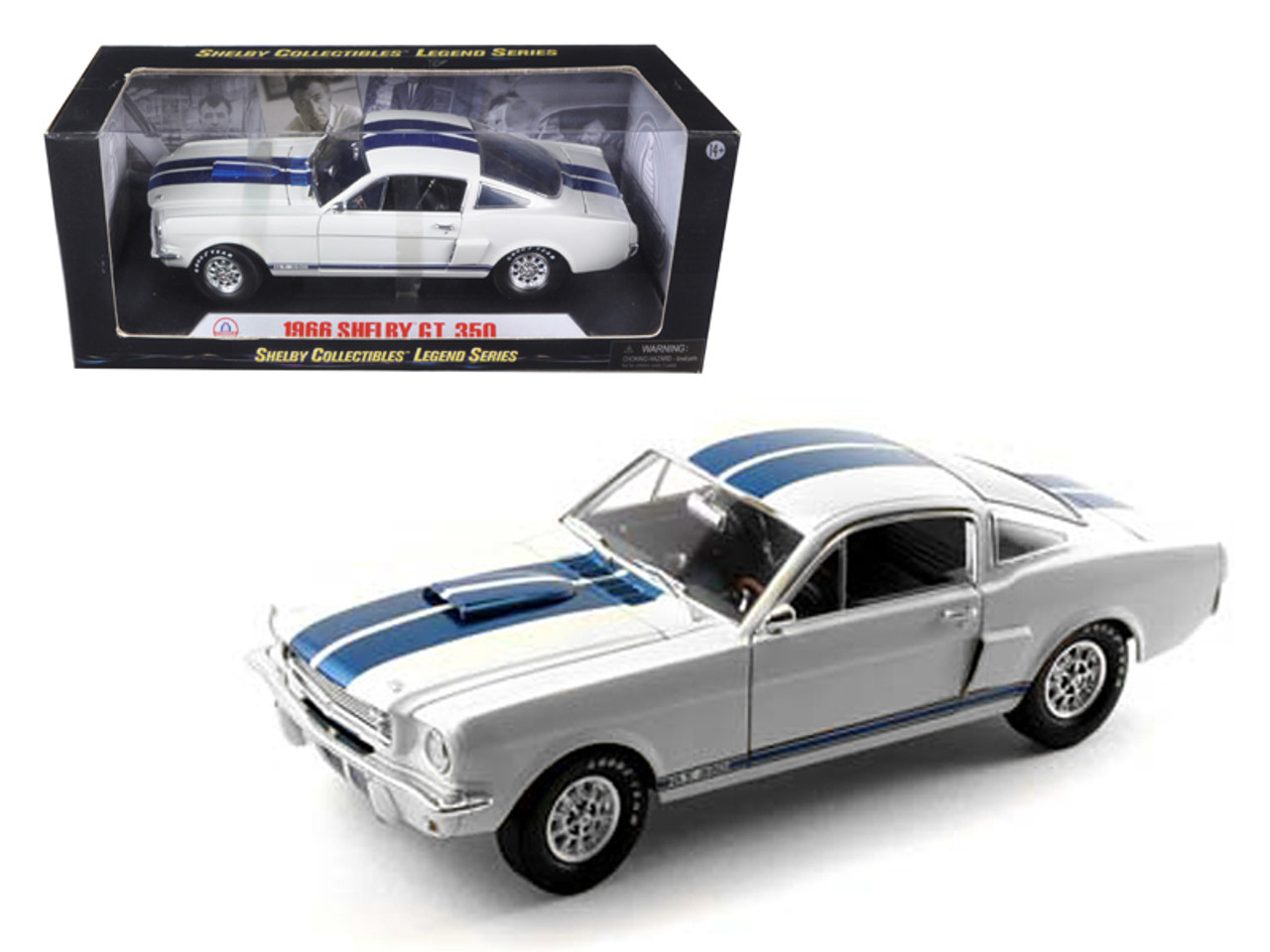 1/18 Shelby Collectibles 1966 Ford Mustang Shelby GT350 (White with Blue Stripes) Diecast Car Model