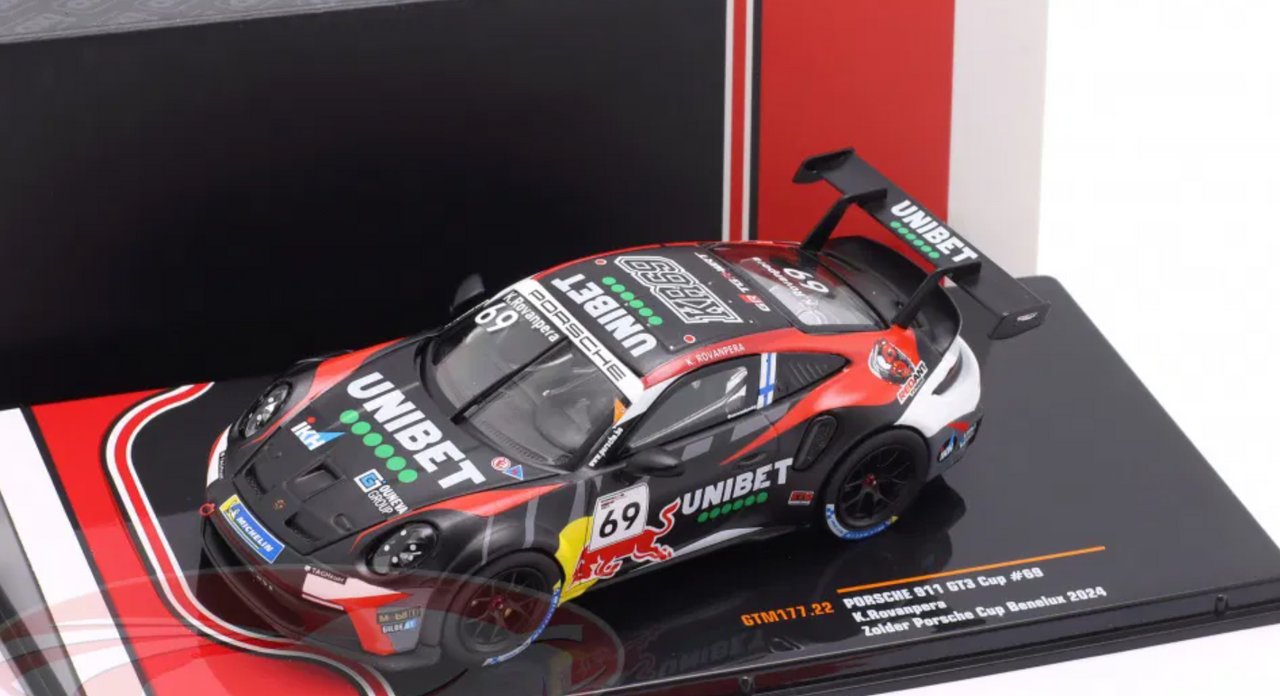 1/43 Ixo 2024 Porsche 911 GT3 Cup #69 winner Zolder Porsche Carrera Cup Benelux RedAnt Racing Kalle Rovanperä Diecast Car Model