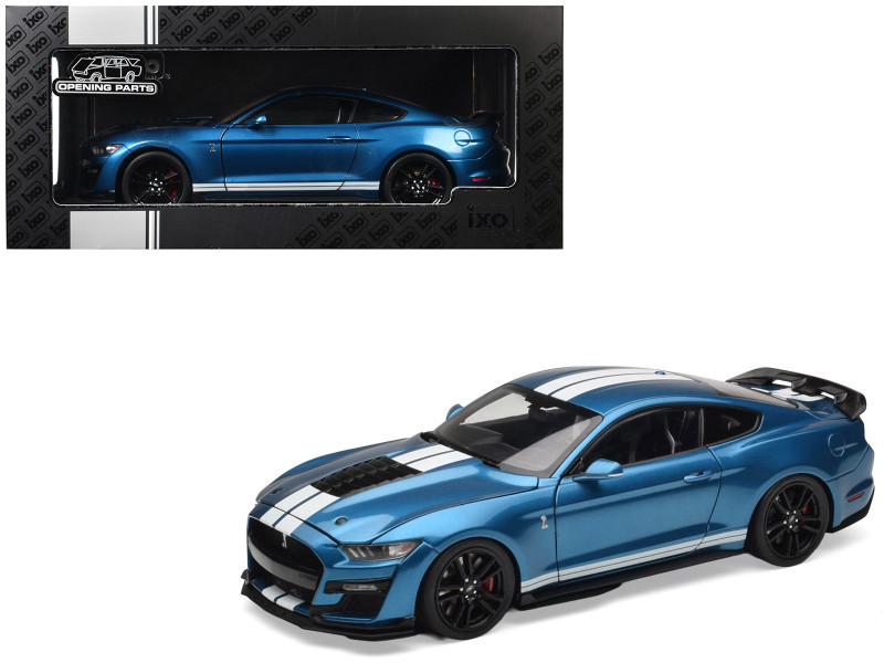 1/18 Ixo 2022 Ford Mustang Shelby GT500 (Blue Metallic with White Stripes) Diecast Car Model