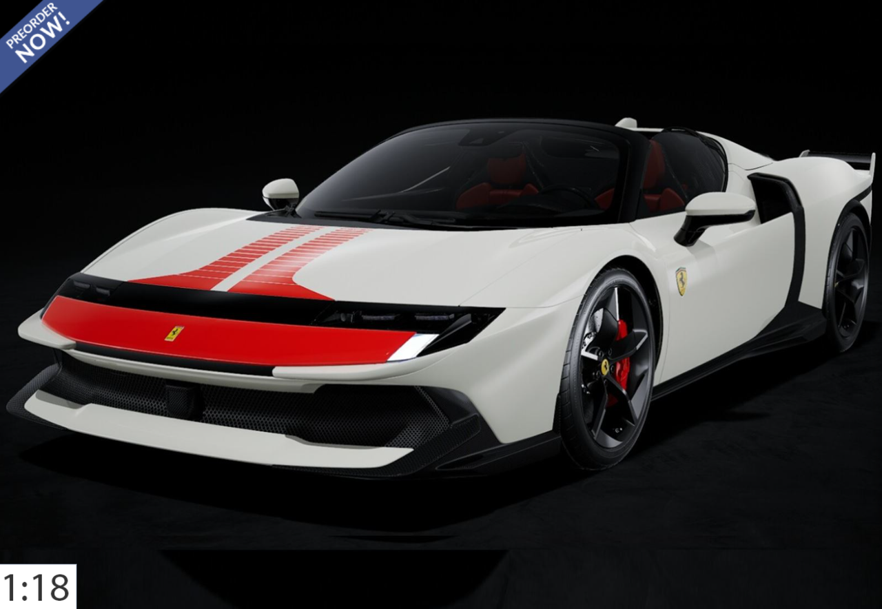 1/18 BBR Ferrari 849 Testarossa Spider Assetto Fiorano (White Italia with Red Stripe) Car Model Limited 24 Pieces