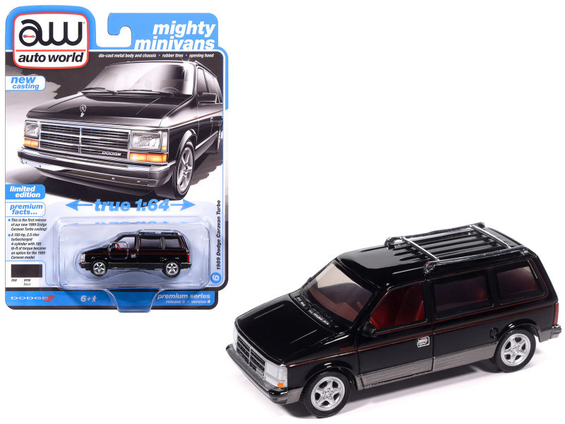 1/64 Auto World 1989 Dodge Caravan Turbo Van (Black with Red
