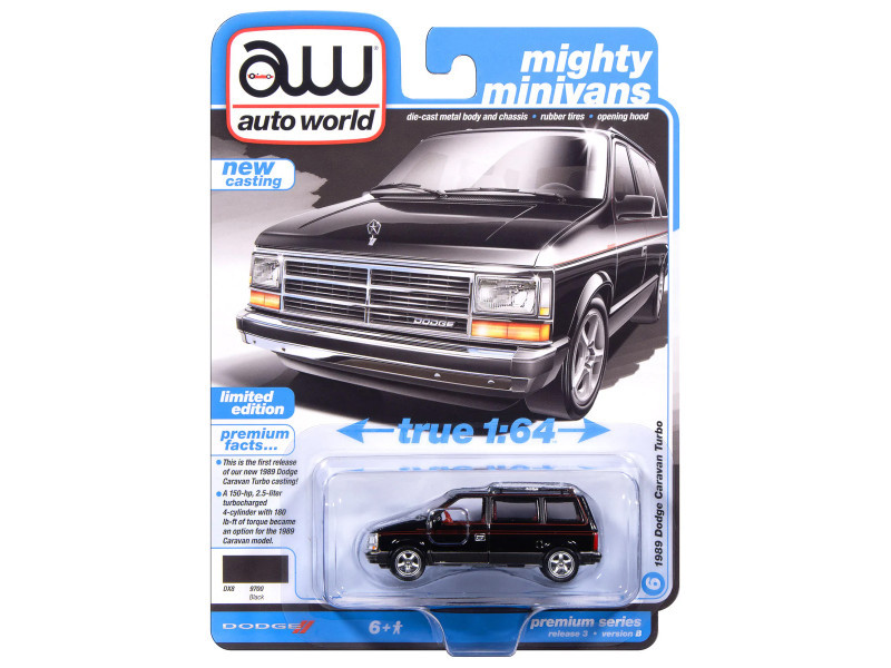 1/64 Auto World 1989 Dodge Caravan Turbo Van (Black with Red