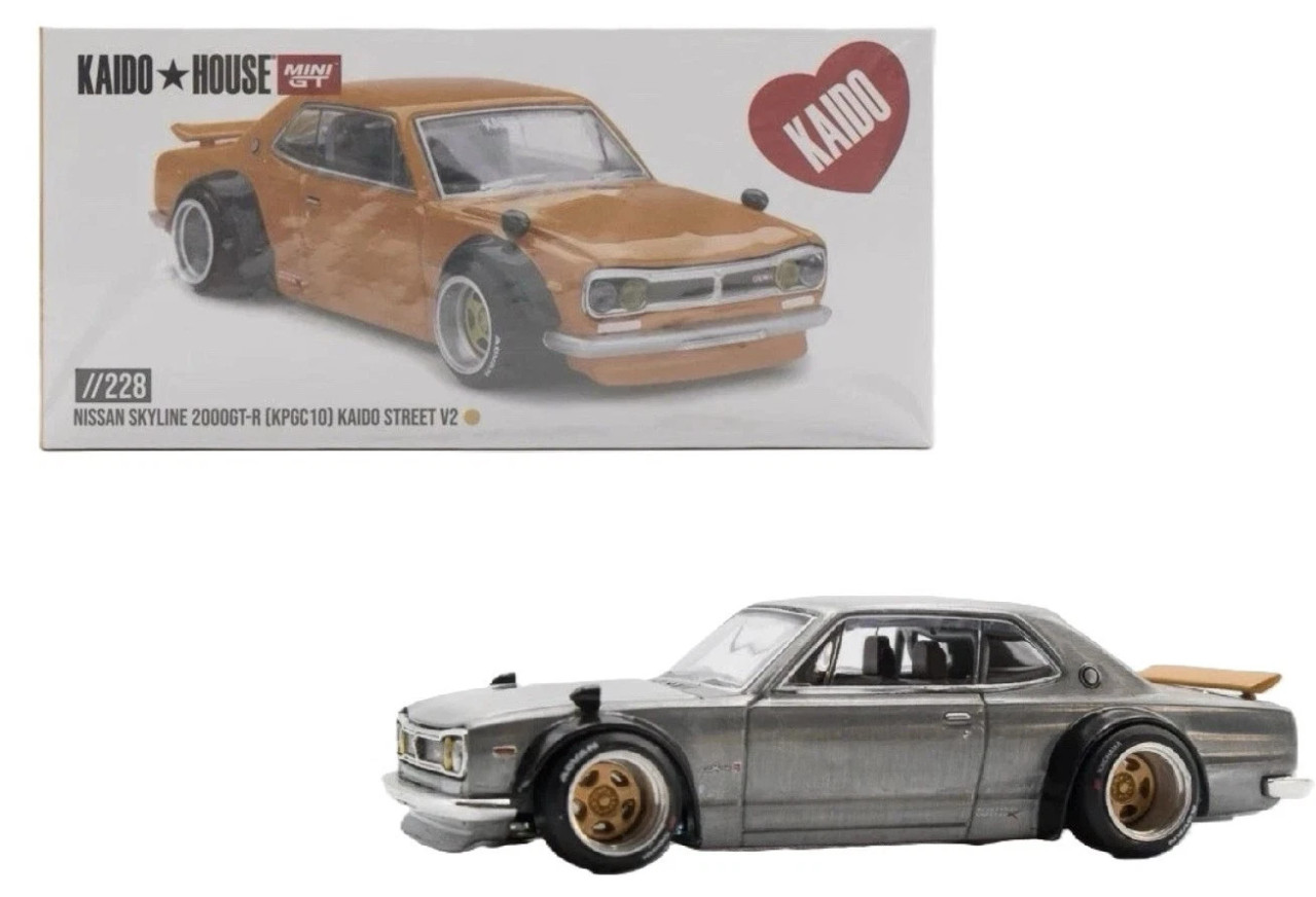 CHASE CAR 1/64 Kaido House Nissan Skyline 2000 GT-R (KPGC10) Kaido Street V2 (Raw Metal Silver) Diecast Car Model