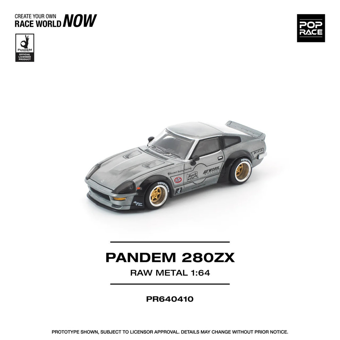 ⑱ 1/64 Poprace Nissan Pandem 280ZX (Raw Metal Silver) Diecast Car
