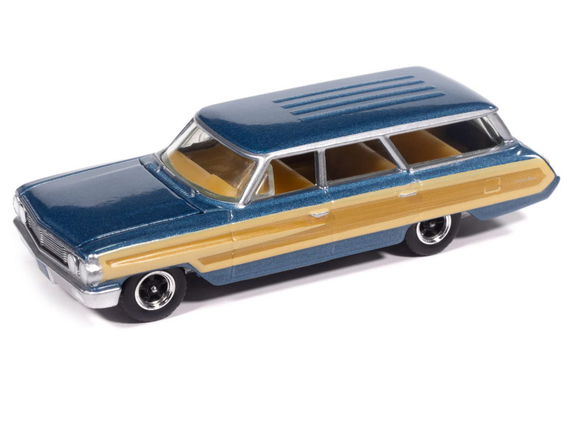 1/64 Auto World 1964 Ford Country Squire (Guardsman Blue Metallic with Woodgrain Sides) "Muscle Wagons" Series Diecast Car Model