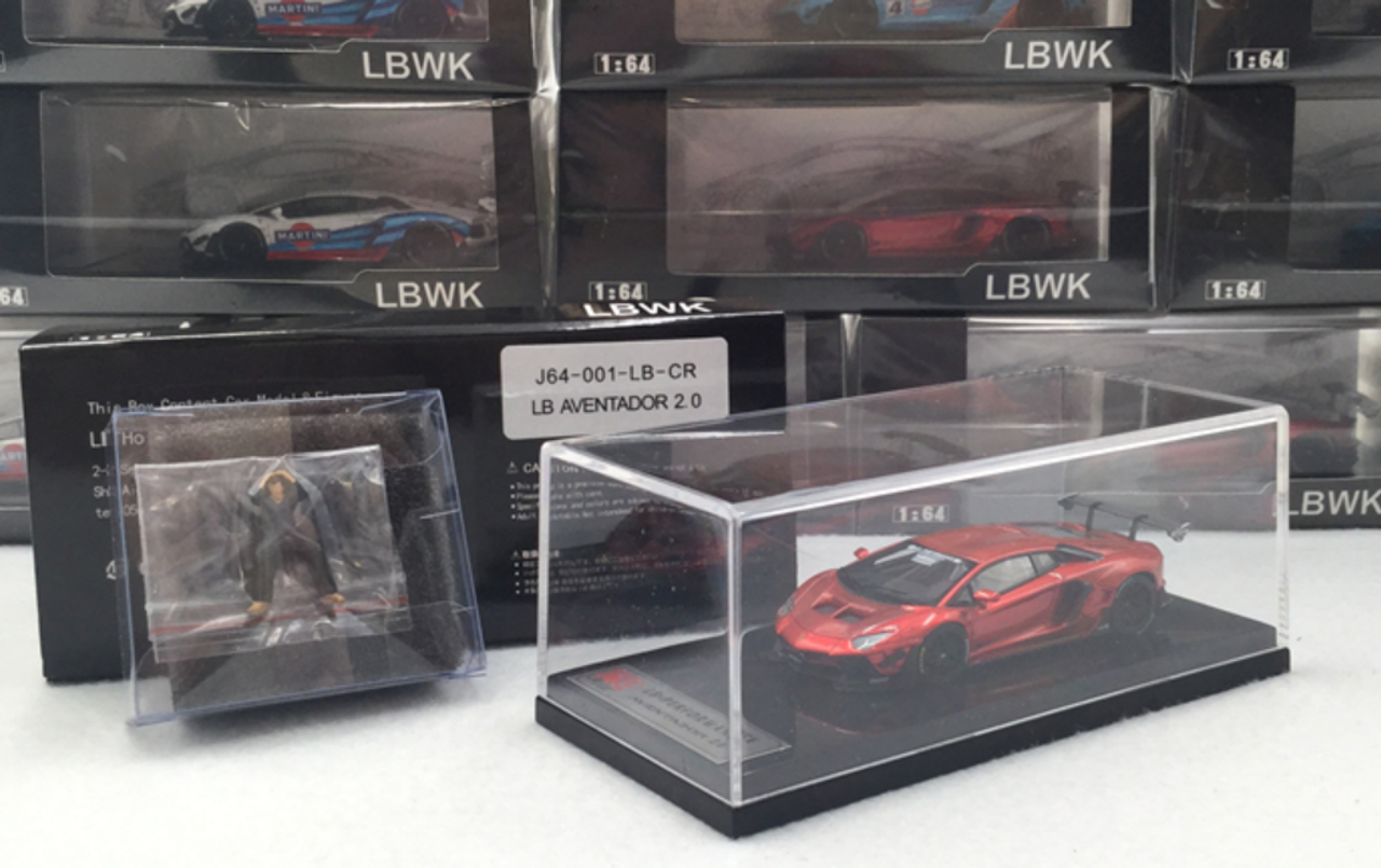1/64 LBWK LB works Aventador 2.0 Metallic Red w/ Kato's San Figure Diecast Car Model