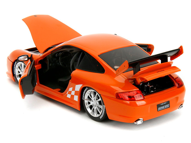 Porsche 911 GT3 RS (996) #008 "Bridgestone" Orange Metallic with White Graphics "Hyper-Spec" Series 1/24 Diecast Model Car by Jada