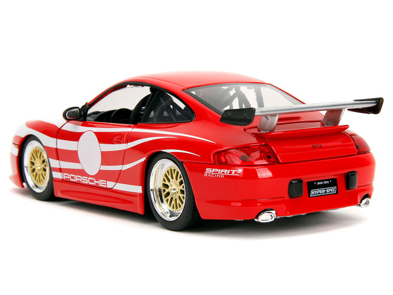 Porsche 911 GT3 (996) Red with White Graphics "Hyper-Spec" Series 1/24 Diecast Model Car by Jada
