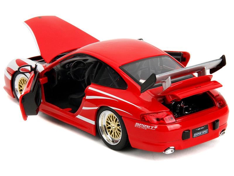Porsche 911 GT3 (996) Red with White Graphics "Hyper-Spec" Series 1/24 Diecast Model Car by Jada