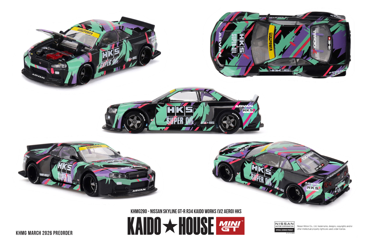 1/64 Kaido House Nissan Skyline GT-R R34 Kaido Works (V2 Aero) HKS
