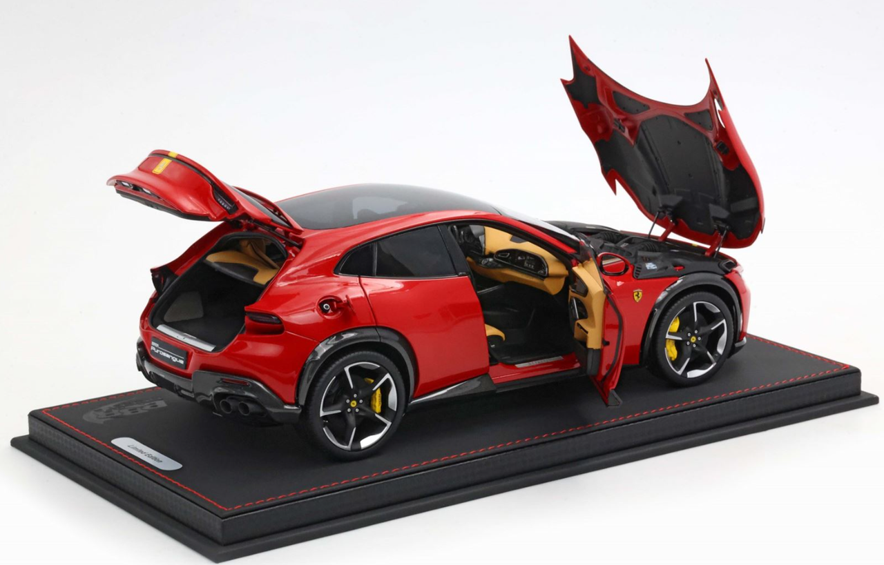 1/18 BBR Ferrari Purosangue Panoramic Roof (Rosso Corsa Red with Yellow Stripe) Diecast Car Model with Luxury Package Limited 20 Pieces