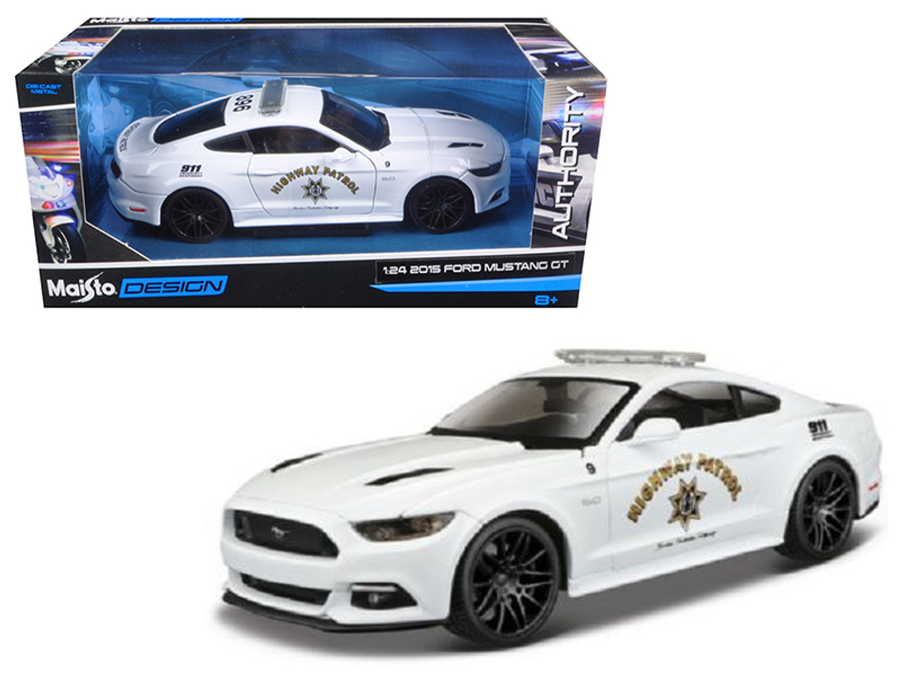 2015 Ford Mustang GT 5.0 Highway Patrol Police Car White 1/24 Diecast Model Car by Maisto