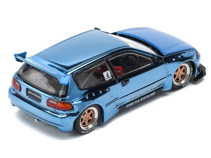 Pandem Civic EG6 RHD (Right Hand Drive) Blue Chrome 1/64 Diecast Model Car by Pop Race