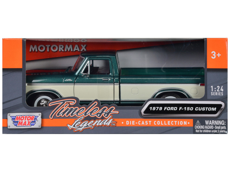 1979 Ford F-150 Pickup Truck Green Metallic and Cream 1/24 Diecast Model Car by Motormax