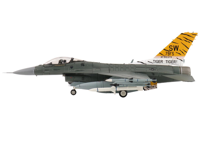 Lockheed F-16CM Fighting Falcon Fighter Aircraft "91-0379 Tiger Tiger 1 79th Fighter Squadron Shaw Air Force Base" (2023) United States Air Force "Air Power Series" 1/72 Diecast Model by Hobby Master