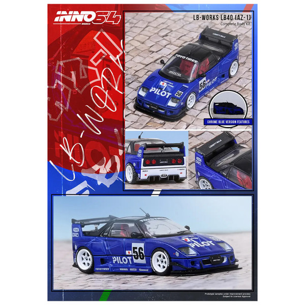 1/64 Inno Mazda AZ-1 Liberty Walk LB40 "Pilot" #56 (Blue) Diecast Car Model