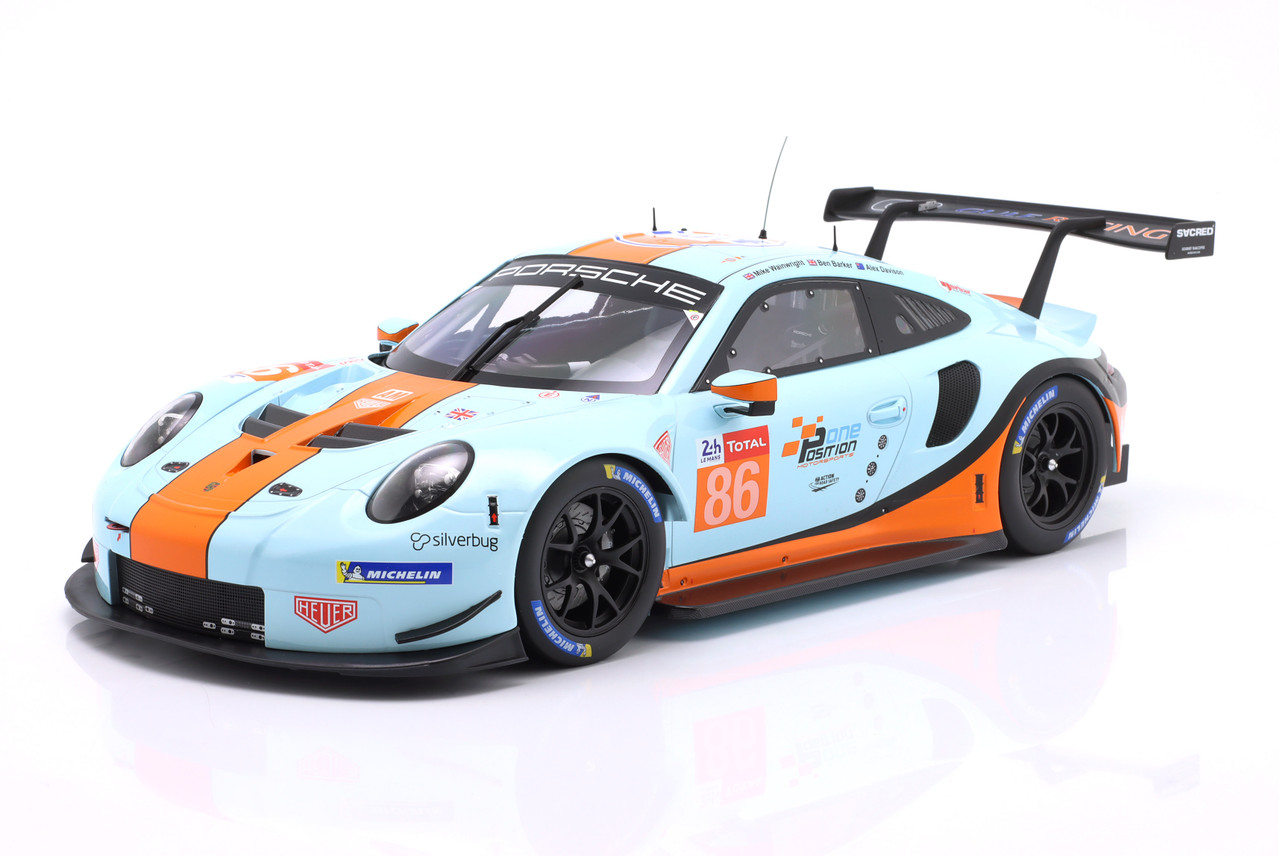 1/12 Ixo 2018 Porsche 911 (991) RSR #86 24h LeMans Gulf Racing Mike Wainwright, Ben Barker, Alex Davison Diecast Car Model