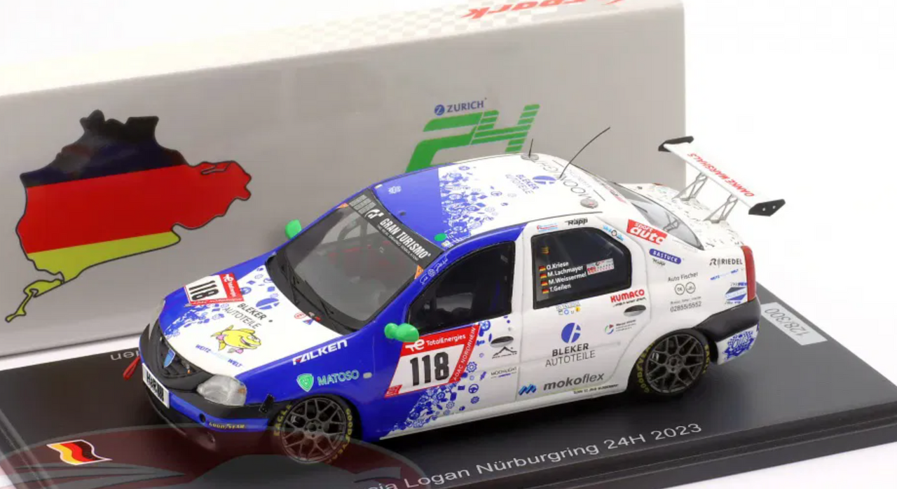1/43 Spark 2023 Dacia Logan #118 24h Nürburgring Team SwiftWing.de Oliver Kriese, Michael Lachmayer, Maximilian Weissermel, Thomas Geilen Car Model