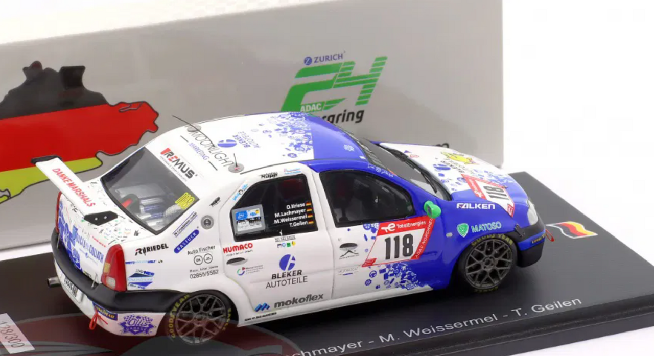 1/43 Spark 2023 Dacia Logan #118 24h Nürburgring Team SwiftWing.de Oliver Kriese, Michael Lachmayer, Maximilian Weissermel, Thomas Geilen Car Model