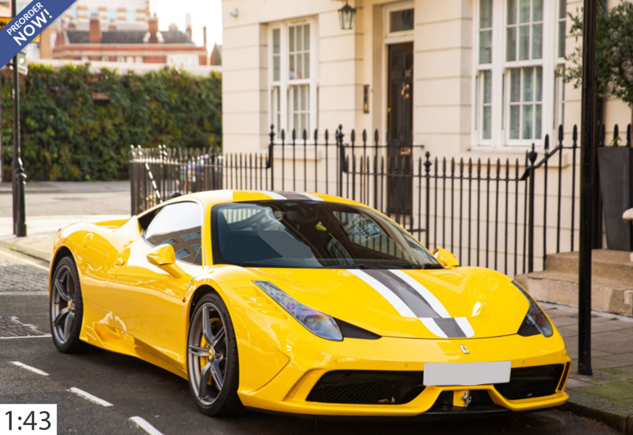 1/43 BBR Ferrari 458 Speciale (Modena Yellow with White & Grey Stripe) Car Model