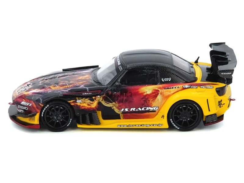 Honda S2000 (AP1) RHD (Right Hand Drive) "J's Racing - Maou" Yellow with Carbon Top with Graphics 1/64 Diecast Model Car by Inno Models