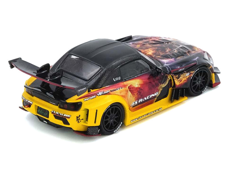 Honda S2000 (AP1) RHD (Right Hand Drive) "J's Racing - Maou" Yellow with Carbon Top with Graphics 1/64 Diecast Model Car by Inno Models