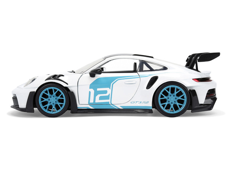 Porsche 911 GT3 RS (992) #12 White with Blue Stripes and Carbon Top "Hyper-Spec" Series 1/24 Diecast Model Car by Jada