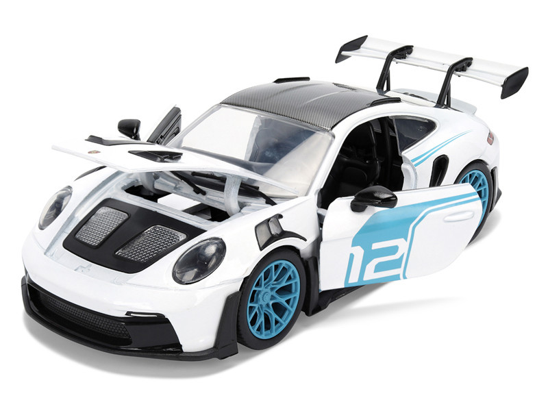 Porsche 911 GT3 RS (992) #12 White with Blue Stripes and Carbon Top "Hyper-Spec" Series 1/24 Diecast Model Car by Jada