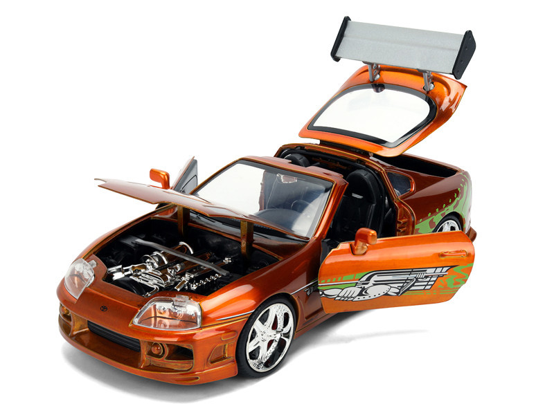 Brian's Toyota Supra Orange Color Brush Finish 25 Years of Fast & Furious Anniversary "The Fast and the Furious" (2001) Movie "Fast & Furious" Series 1/24 Diecast Model Car by Jada
