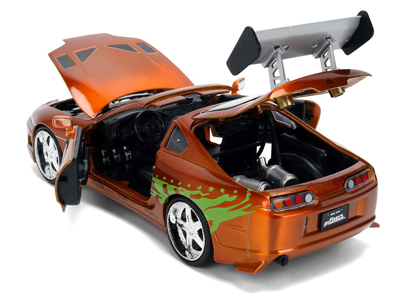 Brian's Toyota Supra Orange Color Brush Finish 25 Years of Fast & Furious Anniversary "The Fast and the Furious" (2001) Movie "Fast & Furious" Series 1/24 Diecast Model Car by Jada