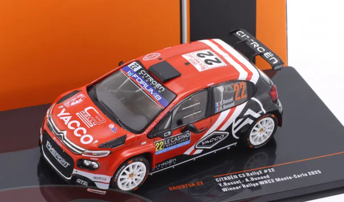 1/43 Ixo 2025 Citroen C3 Rally2 #22 8th Rallye Monte Carlo M-Sport Ford WRT Yohan Rossel, Arnaud Dunand Diecast Car Model
