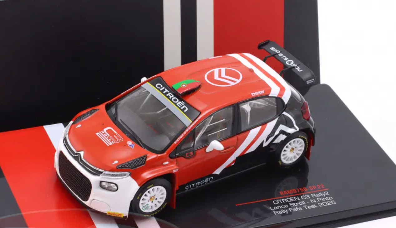 1/43 Ixo 2025 Citroen C3 Rally2 Test Rallye Fafe Lance Stroll, Nuno Pinto Diecast Car Model