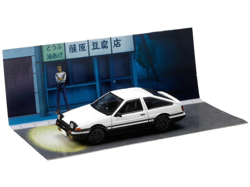 1/64 Hobby Japan Initial D Diorama Set Series Toyota Sprinter Trueno (AE86) Initial D Takumi Fujiwara Vs Takeshi Nakazato Diecast Car Model with Collector Card