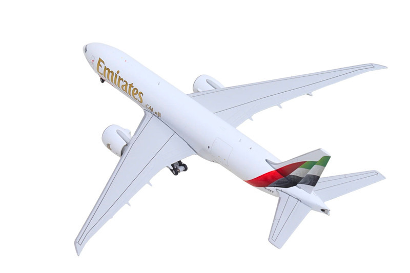 Boeing 777F Commercial Aircraft "Emirates SkyCargo" (A6-EFV) White with Striped Tail 1/400 Diecast Model by GeminiJets