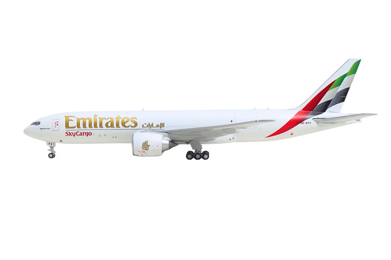 Boeing 777F Commercial Aircraft "Emirates SkyCargo" (A6-EFV) White with Striped Tail 1/400 Diecast Model by GeminiJets