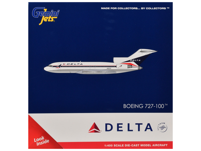 Boeing 727-100 Commercial Aircraft "Delta Air Lines" (N1633) White with Red and Blue Stripes 1/400 Diecast Model by GeminiJets