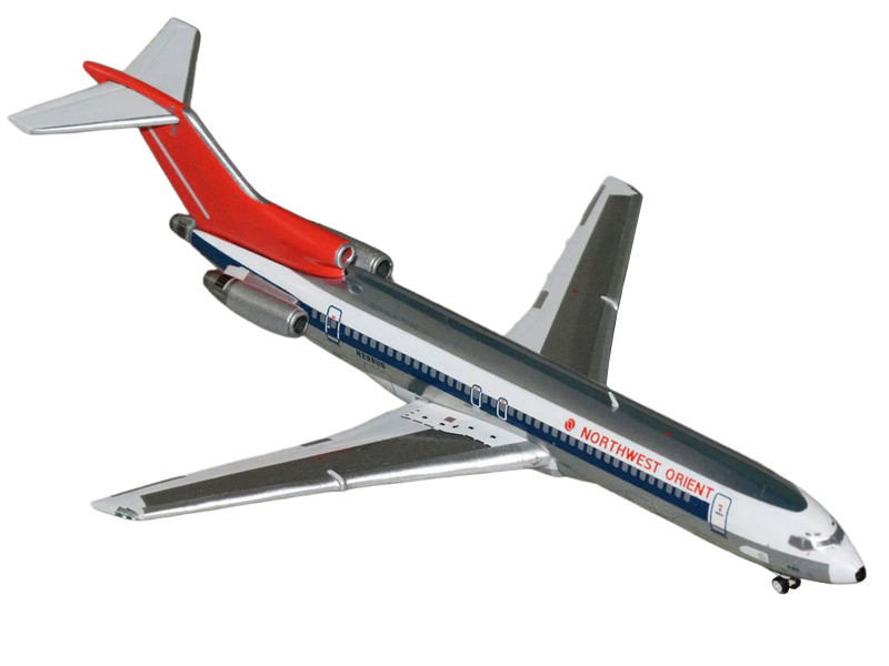 Boeing 727-200 Commercial Aircraft "Northwest Orient" (N298US) Silver with White Stripes and Red Tail 1/400 Diecast Model by GeminiJets