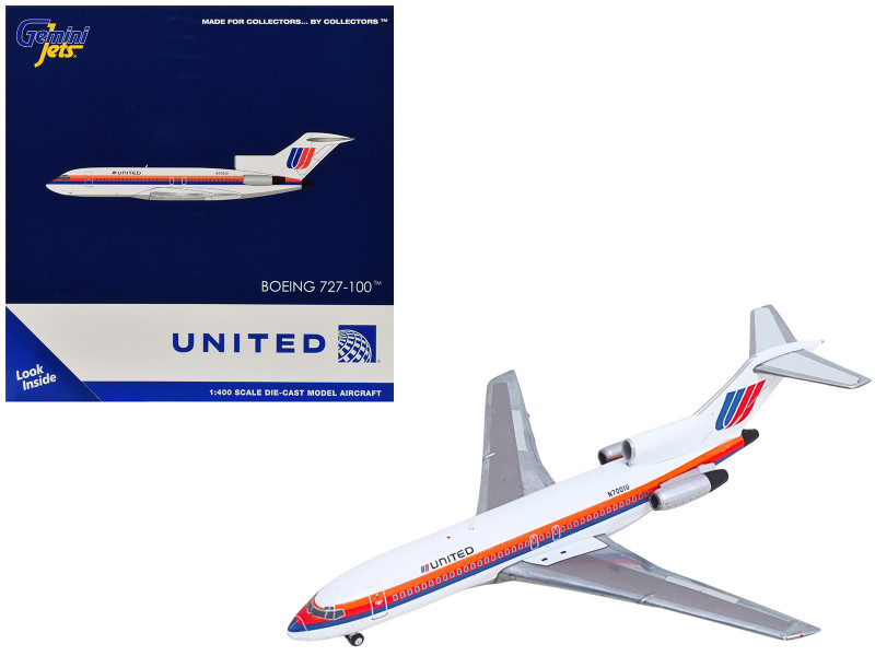 Boeing 727-100 Commercial Aircraft "United Airlines - Saul Bass Livery" (N7001U) White with Stripes 1/400 Diecast Model by GeminiJets