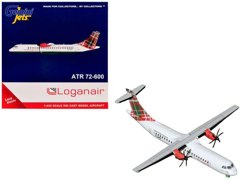 ATR 72-600 Commercial Aircraft "Loganair - Isle of Man's Airline" (G-LMTE) White with Red and Green Plaid Tail 1/400 Diecast Model by GeminiJets