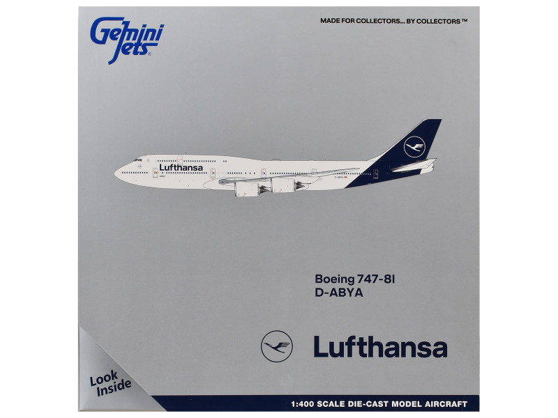 Boeing 747-8I Commercial Aircraft "Lufthansa" (D-ABYA) White with Dark Blue Tail 1/400 Diecast Model GeminiJets