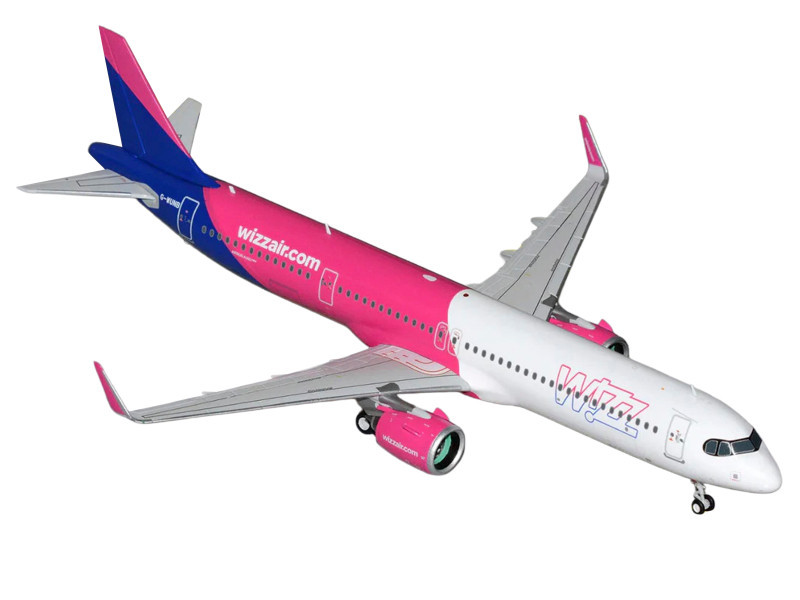 Airbus A321neo Commercial Aircraft "Wizz Air" (G-WUNB) White and Pink with Purple Tail "Gemini 200" Series 1/200 Diecast Model by GeminiJets