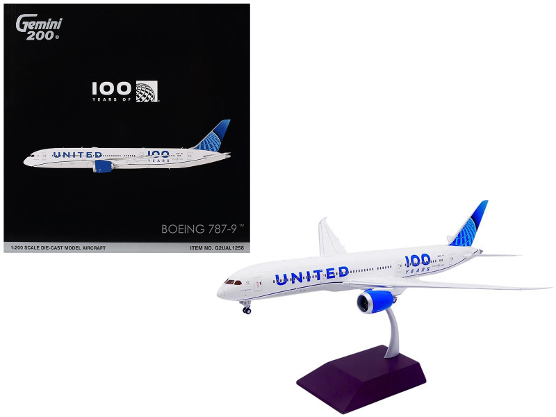 Boeing 787-9 Commercial Aircraft "United Airlines 100 Years" (N61101) White with Graphics and Blue Tail "Gemini 200" Series 1/200 Diecast Model by GeminiJets