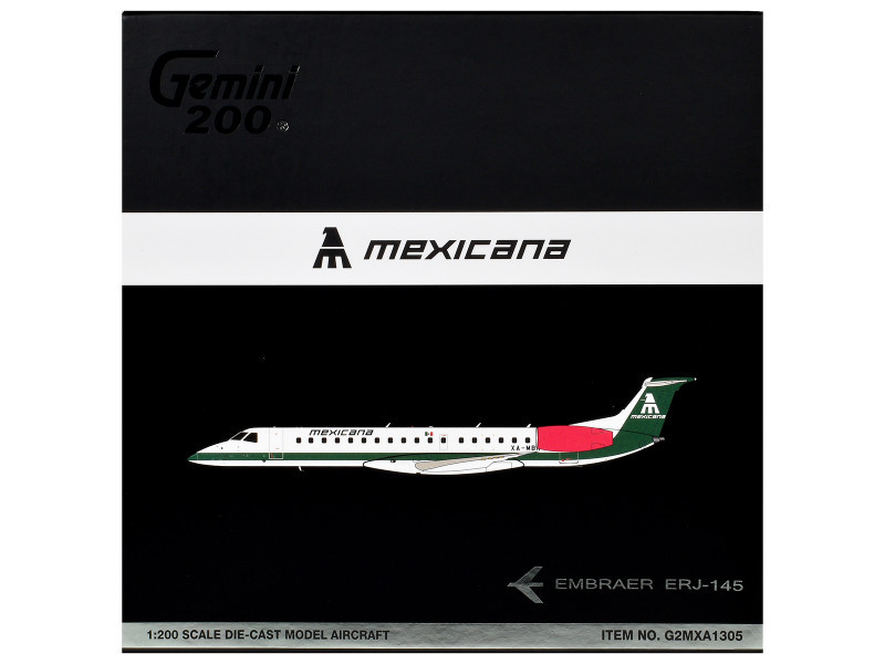 Embraer ERJ-145 Commercial Aircraft "Mexicana de Aviacion" (XA-MBR) White with Green Stripes and Tail "Gemini 200" Series 1/200 Diecast Model by GeminiJets