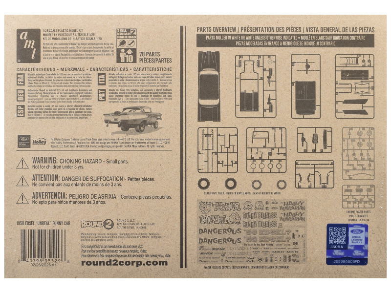 Skill 2 Model Kit of 1958 Edsel Funny Car "Unreal" 1/25 Scale Model by AMT