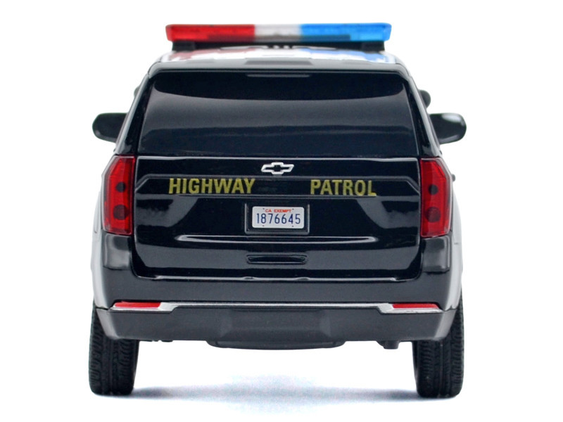 2025 Chevrolet Tahoe PPV "CHP (California Highway Patrol)" Black and White with Flashing Light Bar and Front and Rear Lights and Sounds 1/24 Diecast Model Car by Motormax