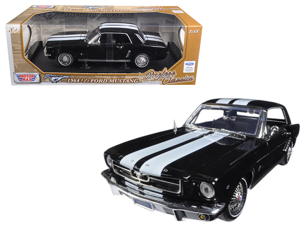 1/18 Motormax 1964 1/2 Ford Mustang Hard Top (Black with White