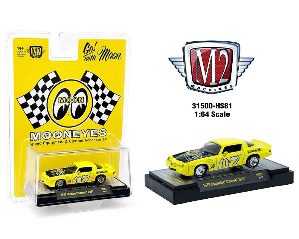 1/64 M2 Machines 1979 Chevrolet Camaro Z28 Mooneyes Speed Equipment (Yellow) Diecast Car Model