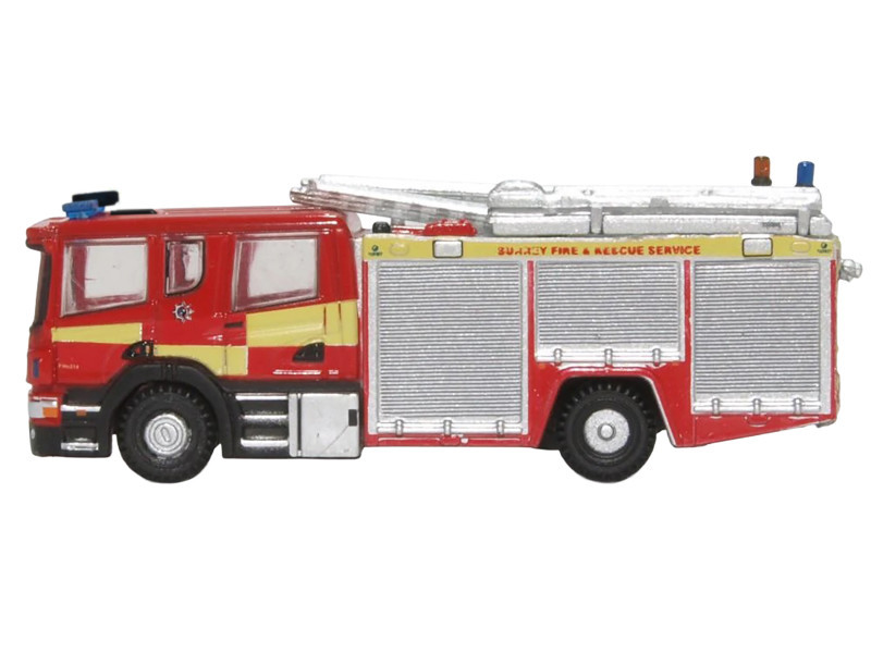 Scania Pump Ladder Fire Engine "Surrey Fire and Rescue" Red with Yellow Stripes 1/148 (N) Scale Diecast Model Car by Oxford Diecast